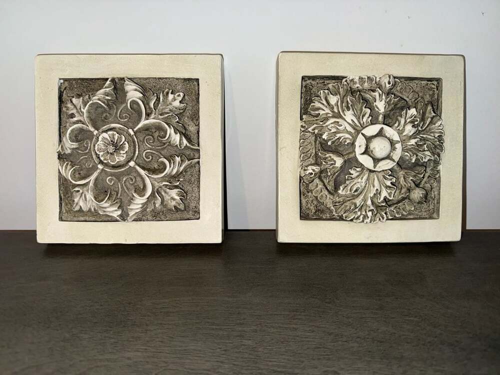 Pair of Vintage Architectural Wall Plaques with Classical Floral Rosette Design